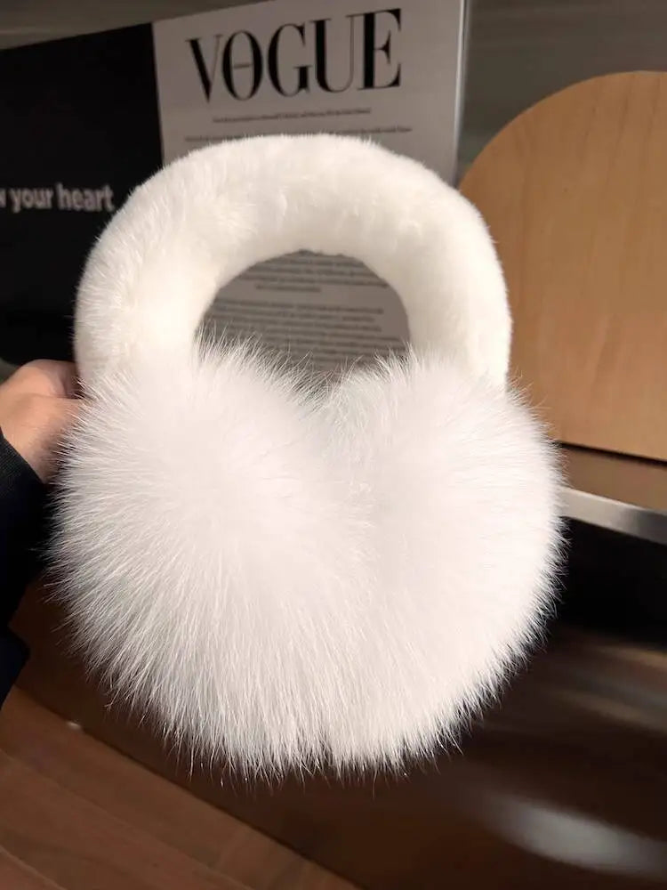 Real Fox Ear Muffs For Women Winter Thick Warm Ear Covers Plush Ear Muffs For Riding outdoor Female Ear Protection Anti-Freeze Elk-Valley 3D