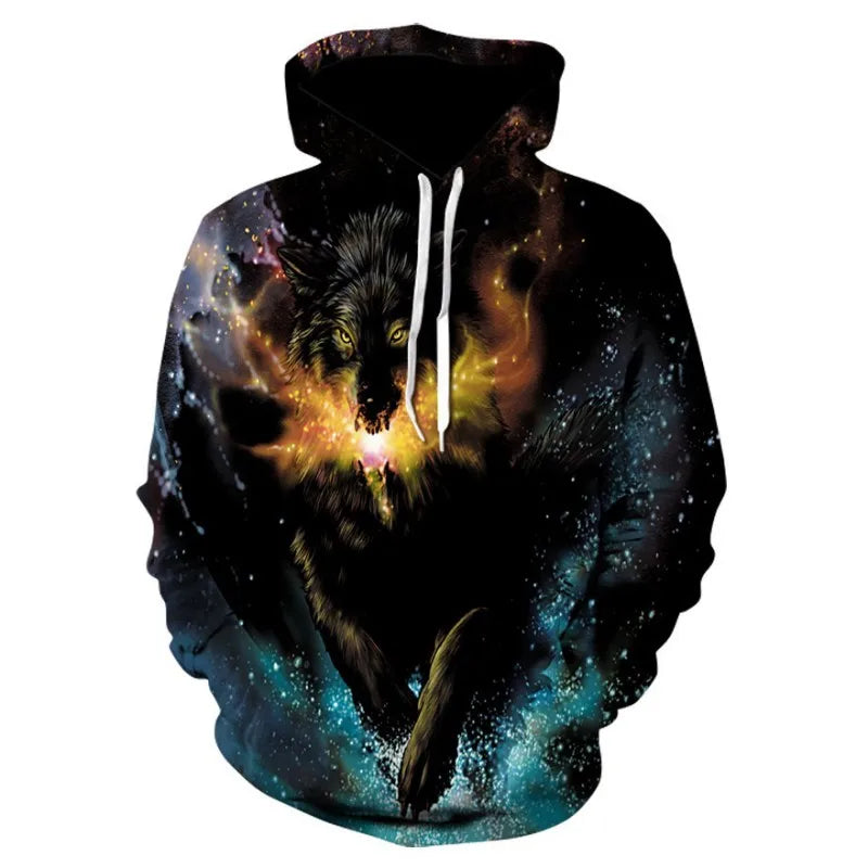 2023 Men's Oversized Hoodie 3D Wolf Animals Pattern Ferocious Warrior Fashion Sweatshirt Loose Street Funny Tracksuits Fitness Elk-Valley 3D