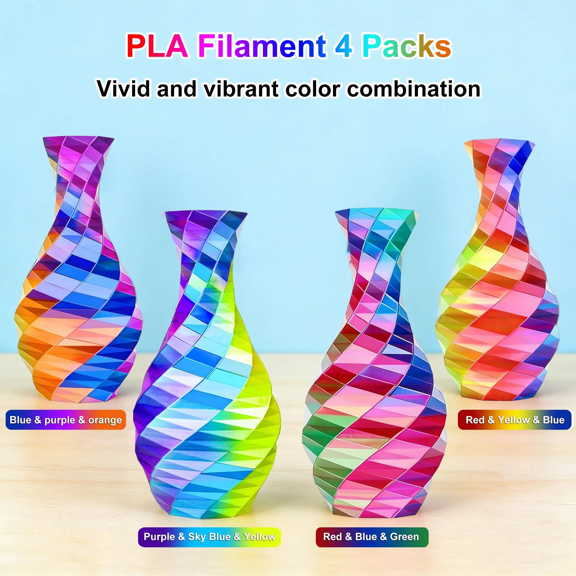 Tricolor Silk PLA 3D Printer Filament 1.75mm 250g(0.55lbs) Spool, High Precision Printing Material for Most FDM 3D Printers Elk-Valley 3D