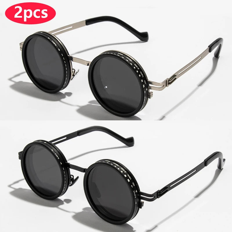 Polarized Round Sunglasses ND9 Adjustable Dimming Sun Glasses Men Women Retro Punk Men's Fishing Eyeglasses Outdoor Shades UV400 Elk-Valley 3D