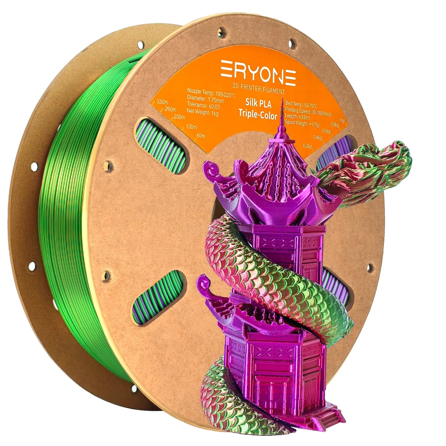 ERYONE 1KG Silk Triple Color Series PLA 3D Printer Filament 1.75mm, Tri-Color Coextrusion Silky Shiny Finish, 1kg Spool Elk-Valley 3D