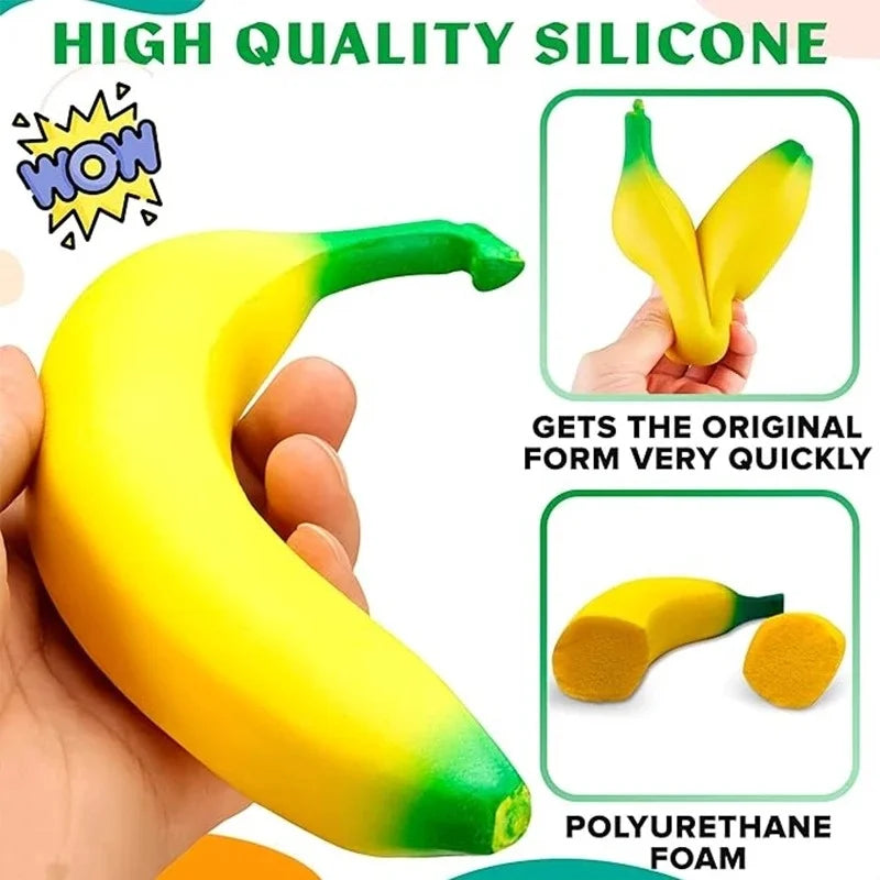 Fake Banana Squishy Toys Soft Lightweight & Durable PU Foam Fruit Squeeze Toy Fun & Relaxing with Realistic Look Funny Prop Elk-Valley 3D