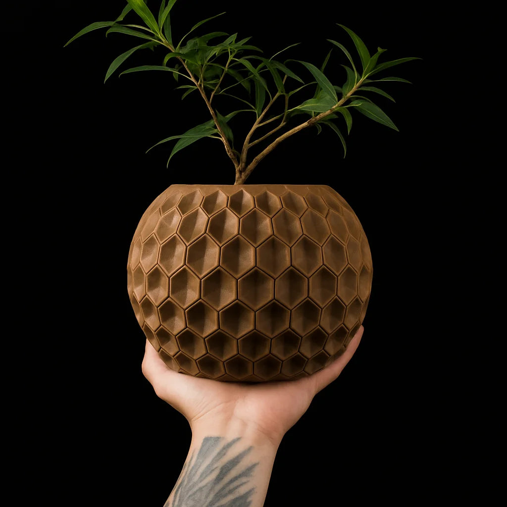 Modern minimalist 3D printed flower pots - biodegradable planters for home decoration, eco-friendly sustainable gifts (Hexa) Elk-Valley 3D