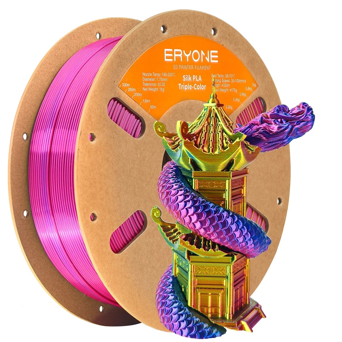 ERYONE 1KG Silk Triple Color Series PLA 3D Printer Filament 1.75mm, Tri-Color Coextrusion Silky Shiny Finish, 1kg Spool Elk-Valley 3D