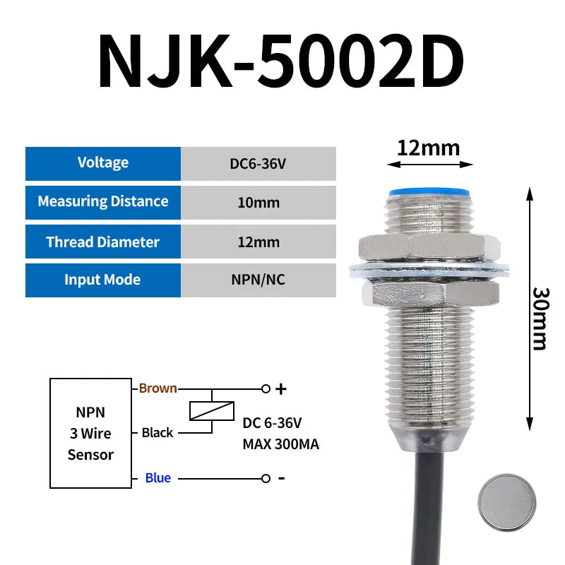 NJK-5002C 5002A 5002B 5002D Hall Sensor Proximity Switch M12 NPN DC 3-Wires NO 200mA DC 2 wire PNP NO NC SJM12-10D1 5001A 5001B Elk-Valley 3D