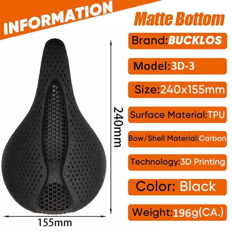 Bicycle 3D Printed Saddle Ultralight Carbon Fiber Road Mountain Bike Seat Cushion Hollow Comfortable 3D MTB Saddle Seat Elk-Valley 3D