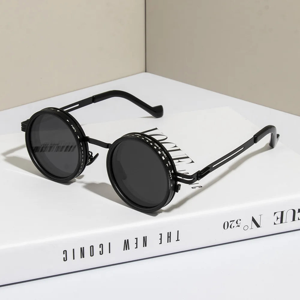 Polarized Round Sunglasses ND9 Adjustable Dimming Sun Glasses Men Women Retro Punk Men's Fishing Eyeglasses Outdoor Shades UV400 Elk-Valley 3D