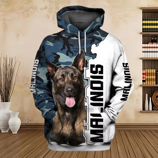 2024 New Hoodies 3D Graphic Silver Ribbon Hoodies Animals Dog Belgian Malinois Sweatshirts Casual Harajuku Sportswear Clothing Elk-Valley 3D