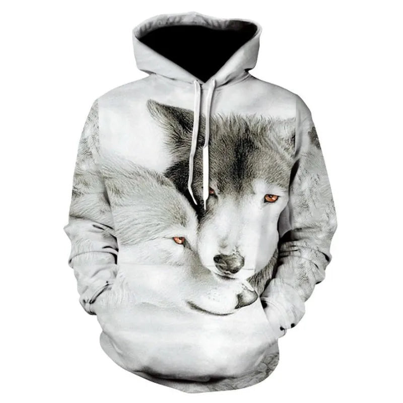 2023 Men's Oversized Hoodie 3D Wolf Animals Pattern Ferocious Warrior Fashion Sweatshirt Loose Street Funny Tracksuits Fitness Elk-Valley 3D