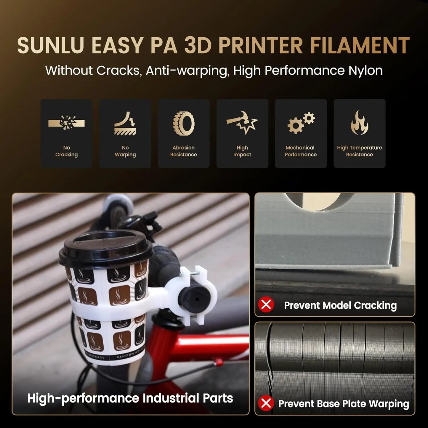 SUNLU 1KG Easy-to-Print Nylon Filament Heat-Resistant 3D Printer Filament No-Cracking No-Warping 3D Filament Elk-Valley 3D