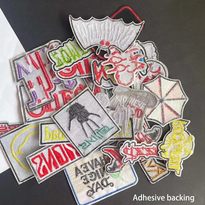 5PCS/ Text Clothing Stickers Fabric Applique Embroidery Iron On Patches,Punk Rock Music Band Badges Clothes Striped Sewing Patch Elk-Valley 3D