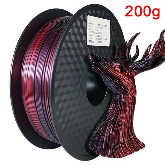 200G Dual Color Filament Silk PLA 1.75mm FDM 3D Printer Plastic Material Shiny Filament PLA Multicolor Black Red Blue Gold Elk-Valley 3D