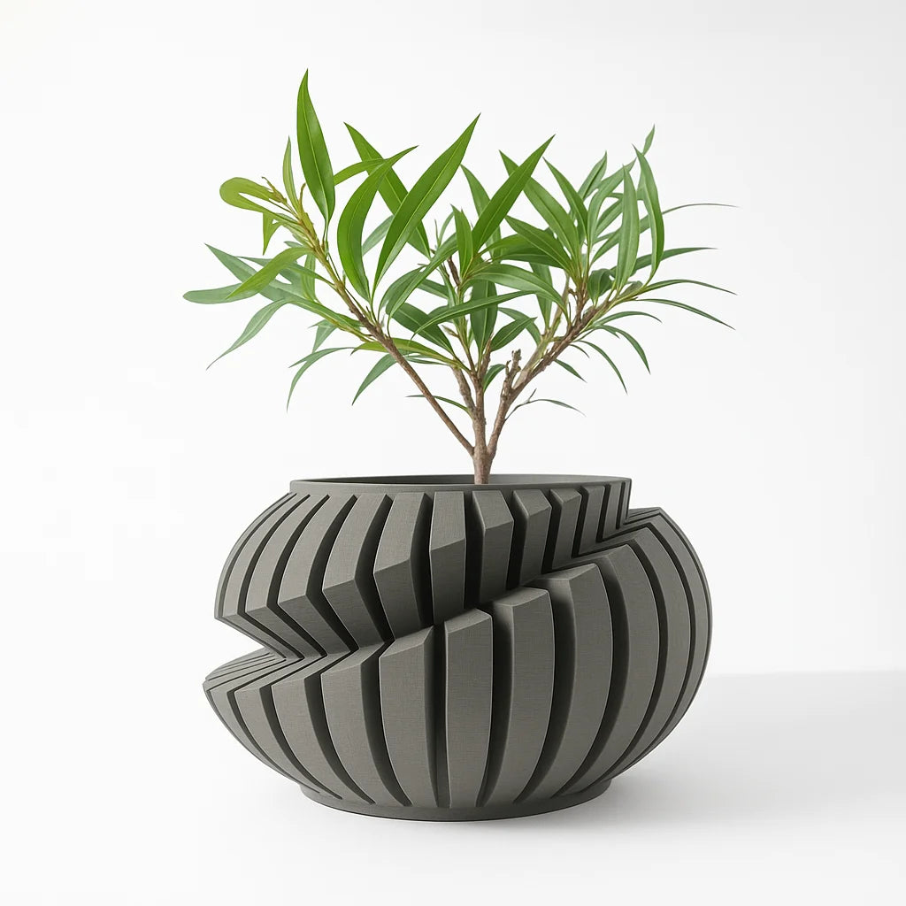 Eco-Friendly 3D Printed Flower Pot Irregular Geometric plant pot with Textured Lines for Tabletop Decor & Sustainable Gift Elk-Valley 3D