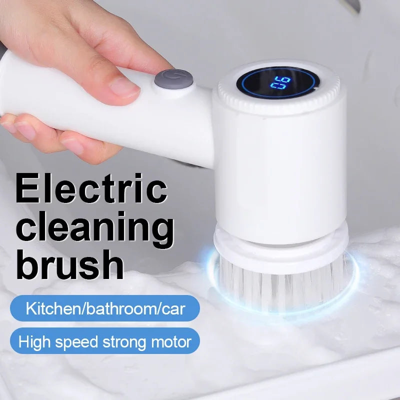 Electric Spin Scrubber, 6 Replacement Brush Heads, 360° Rotation, One-Button Start, Type-C Charging for Kitchen, Bathroom, Car Elk-Valley 3D