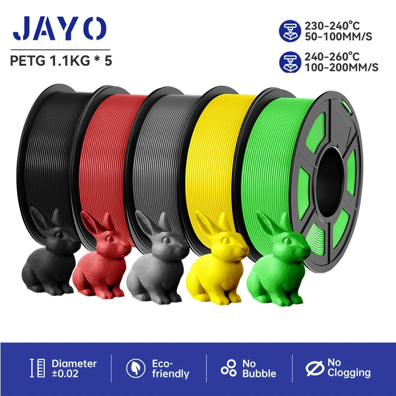 JAYO petg 3d printer filaments PETG 5Rolls 1.75mm Mixed Color Bubble Free FDM 3D Printer Material for 3d pen refill 1.1kg/1rolls Elk-Valley 3D
