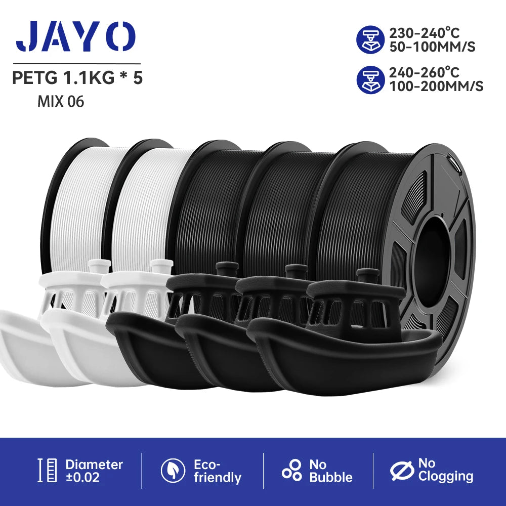 JAYO petg 3d printer filaments PETG 5Rolls 1.75mm Mixed Color Bubble Free FDM 3D Printer Material for 3d pen refill 1.1kg/1rolls Elk-Valley 3D