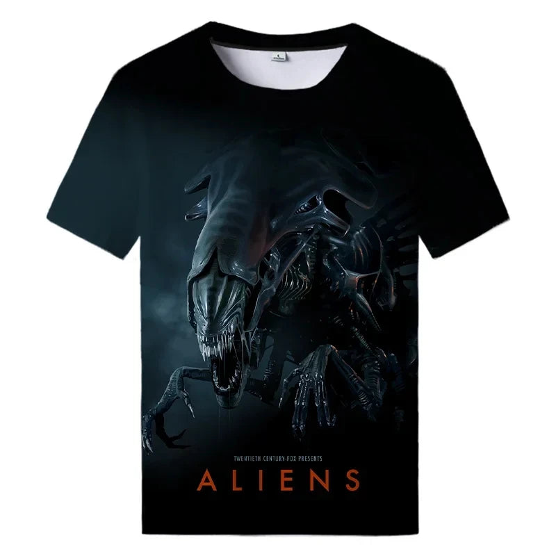 Summer New Alien Art 3D Print T-shirt For Men Clothing Daily Casual T-shirt Horror Alien Movie Graphic Harajuku Tops Tee Shirts Elk-Valley 3D