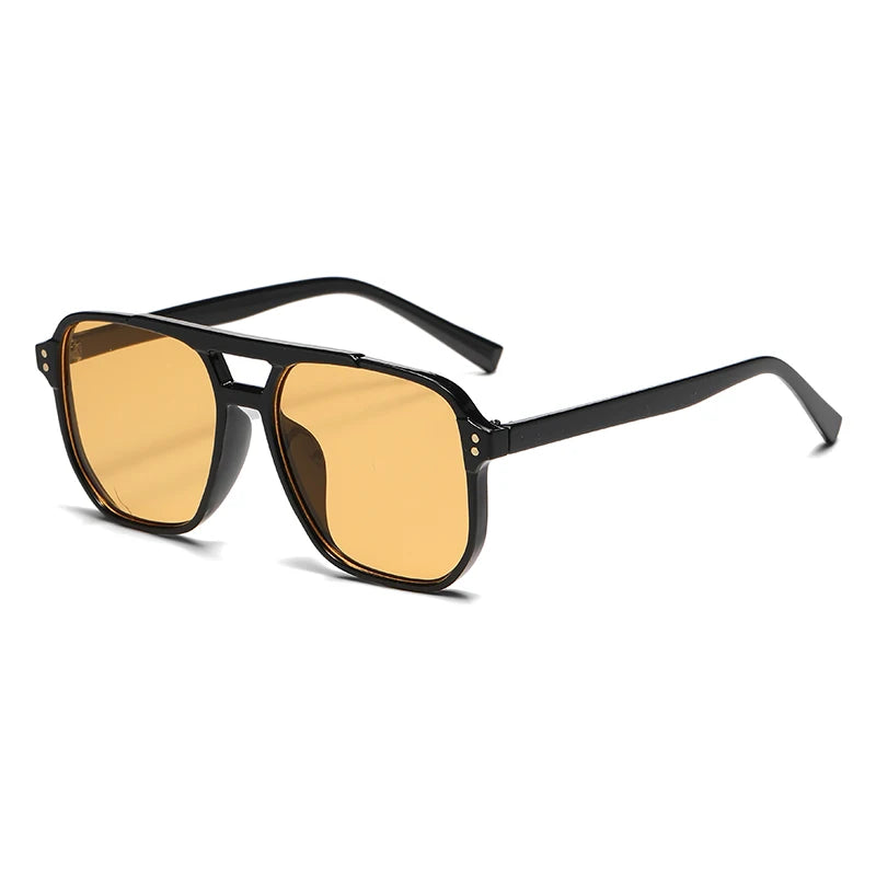 Classic Retro Oversized Pilot Sunglasses Women Vintage Double Bridge Big Oval Sun Shades Glasses Unisex Yellow Lens Eyewear Elk-Valley 3D
