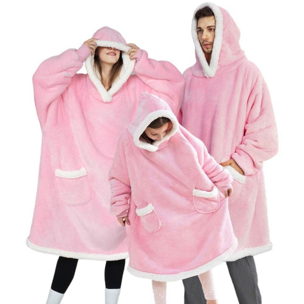 Blanket with Sleeves Women Oversized Winter Hoodie Fleece Warm Hoodies Sweatshirts Giant TV Blanket Women Hoody Robe Couple Men Elk-Valley 3D