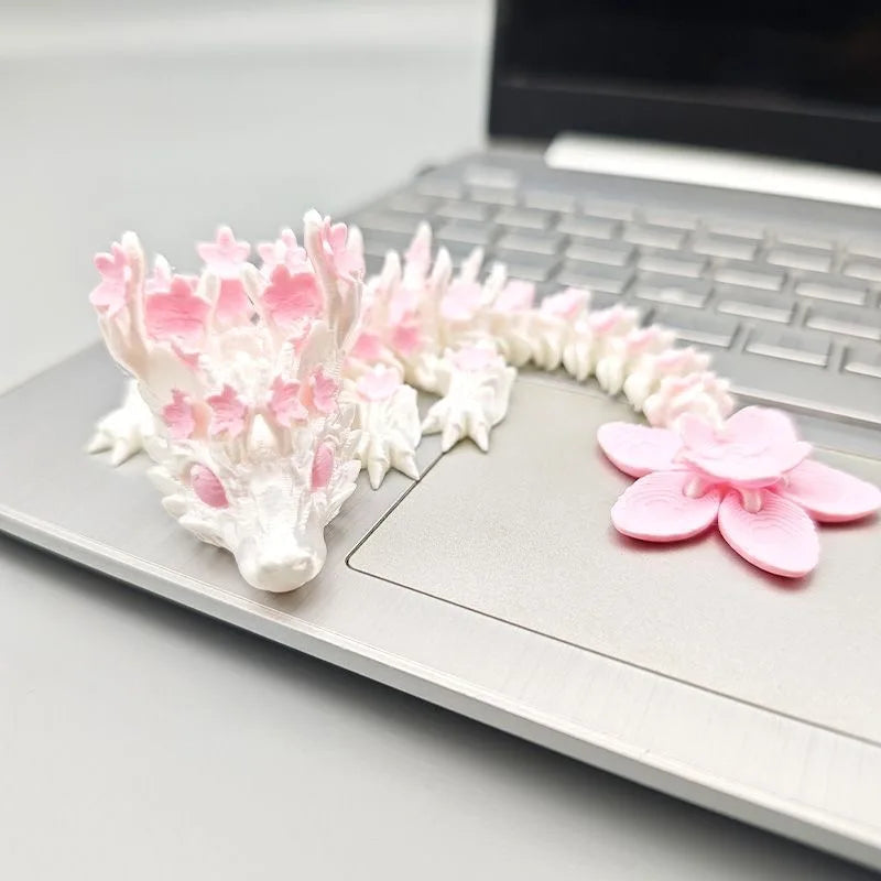 3D Printed Love Cherry Blossom Dragon Ornament Joint Mobility Simulated Dragon Model Landscape Craft Home Desktop Decorations Elk-Valley 3D