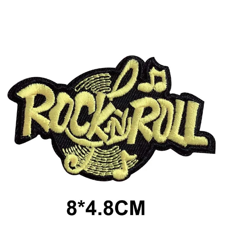 5PCS/ Text Clothing Stickers Fabric Applique Embroidery Iron On Patches,Punk Rock Music Band Badges Clothes Striped Sewing Patch Elk-Valley 3D