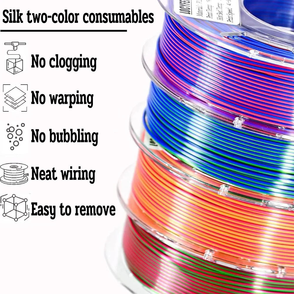 200G Dual Color Filament Silk PLA 1.75mm FDM 3D Printer Plastic Material Shiny Filament PLA Multicolor Black Red Blue Gold Elk-Valley 3D