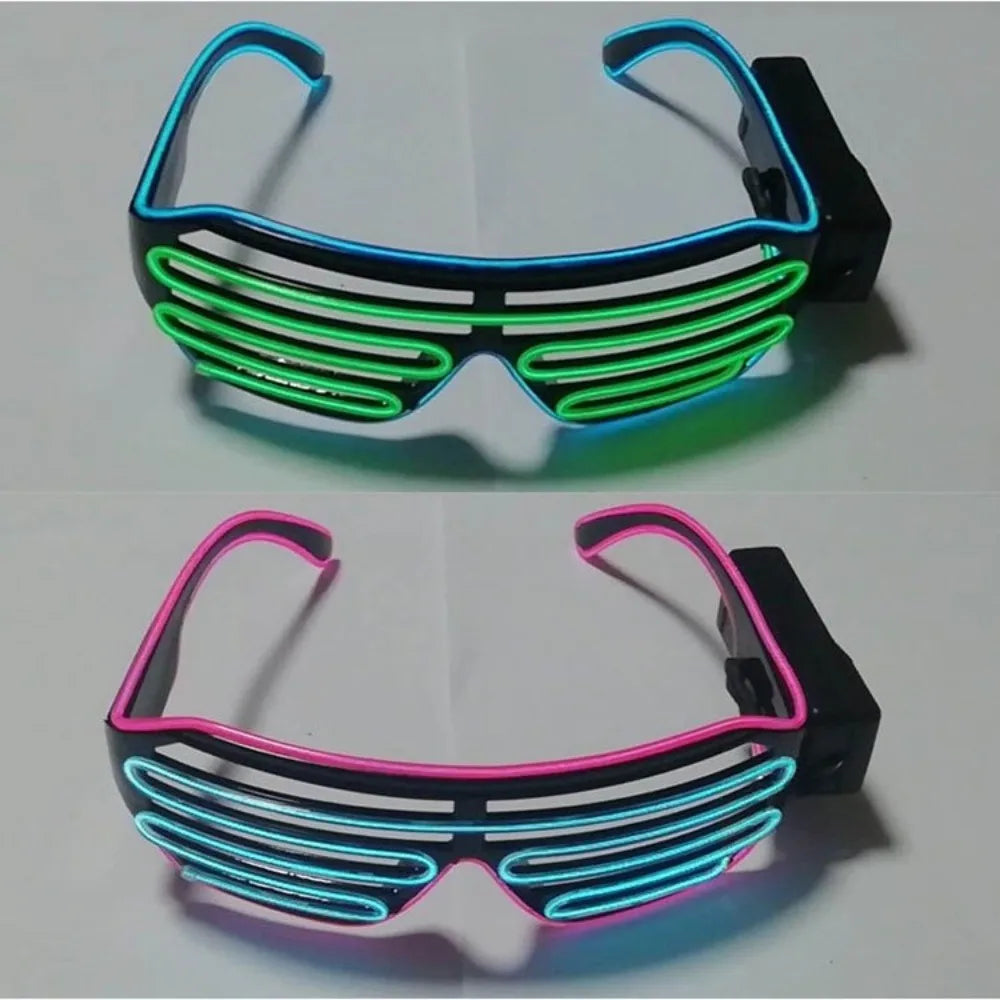 Wireless LED Glowing Glasses Cool Colorful Neon Glasses Double Colors Glow-in-the-dark Luminous Glasses Halloween Costumes Elk-Valley 3D