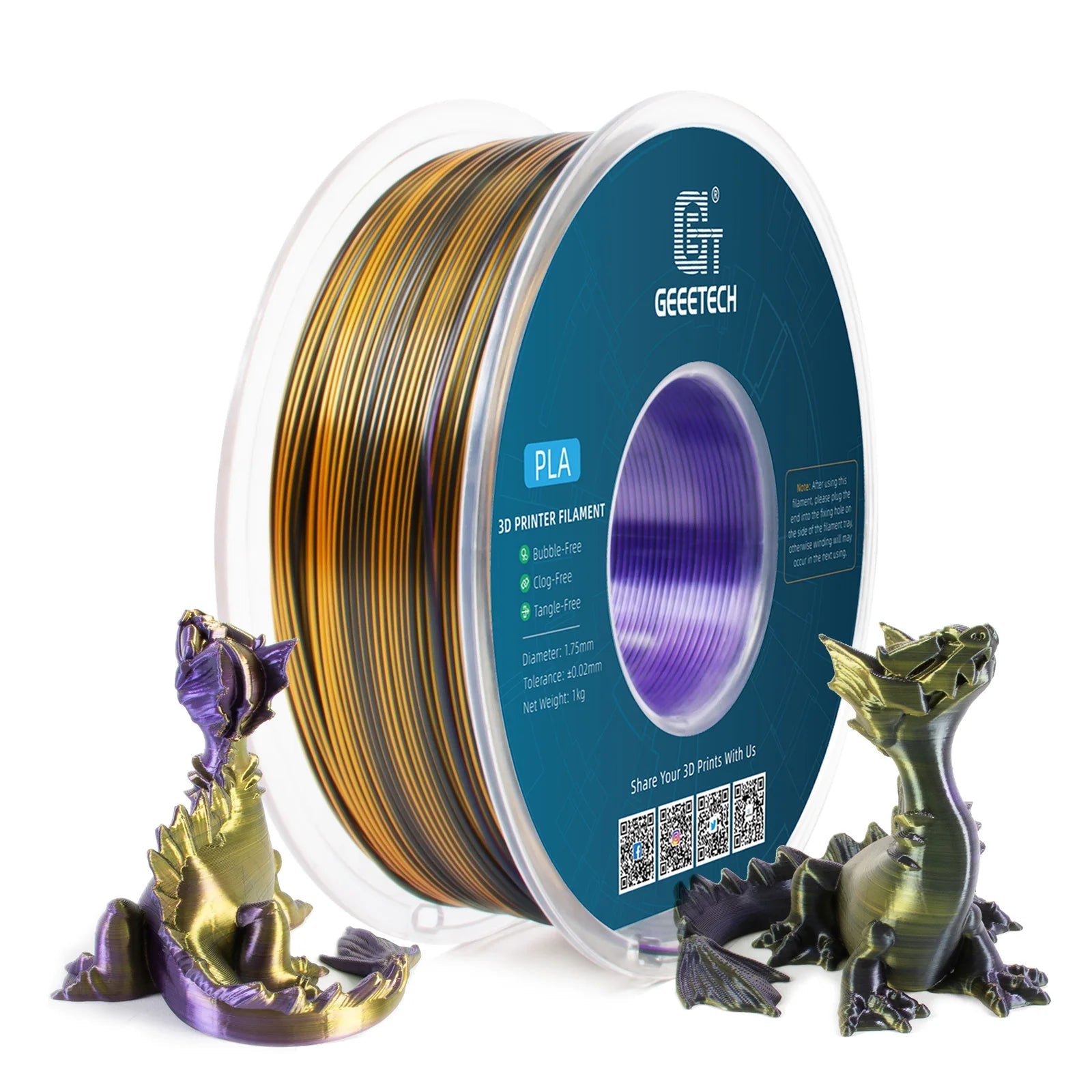 Geeetech Tri Color Silk PLA Filament , 3D Filament 1,75 mm 1KG Spool Wire  (+/-0.03mm) Vacuum packaging, special color Elk-Valley 3D
