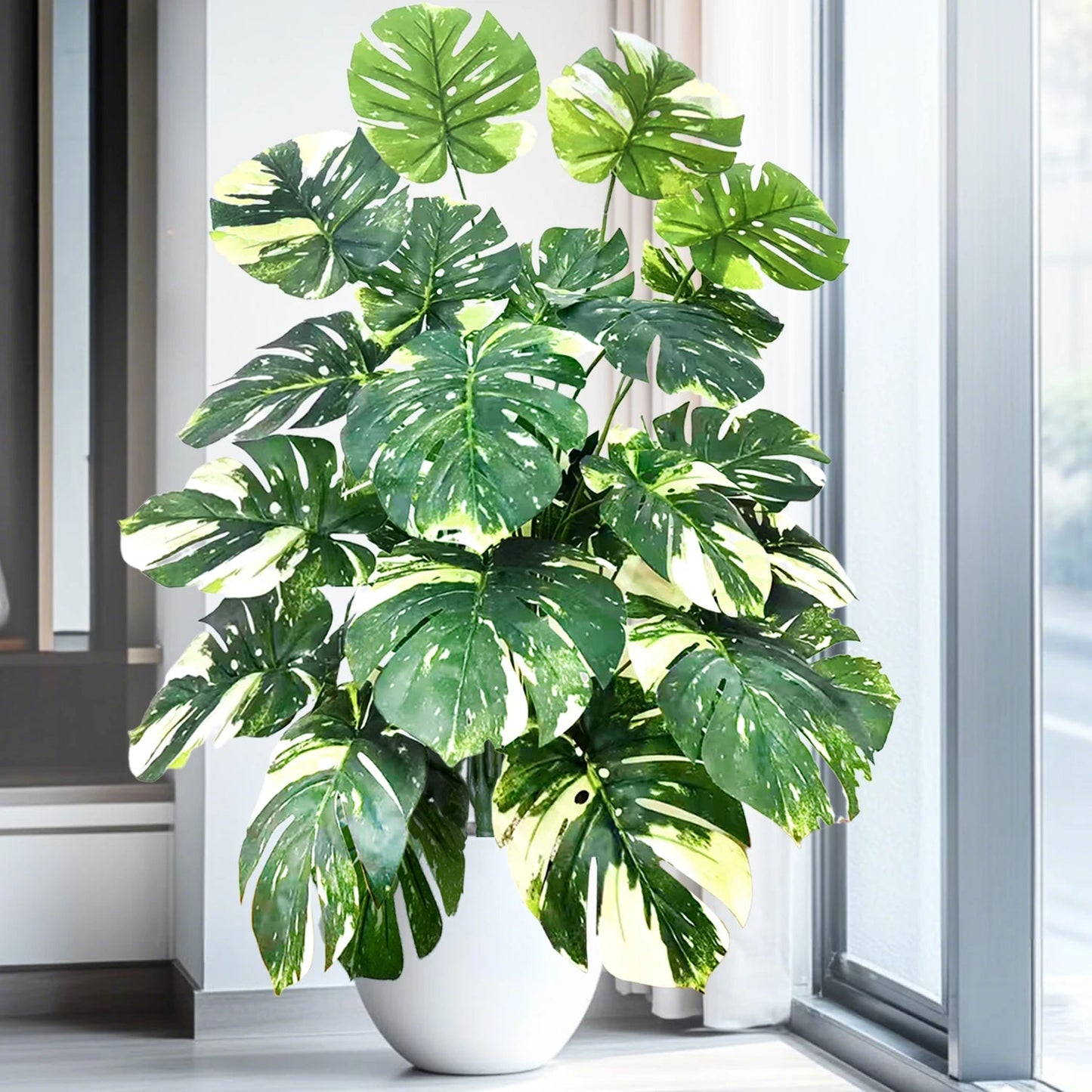 52-104cm(40.94in)  Artificial Monstera Plant Fake Palm Tree Plastic Turtle Leaf Green Plant for Home Garden Room Office Decor Elk-Valley 3D