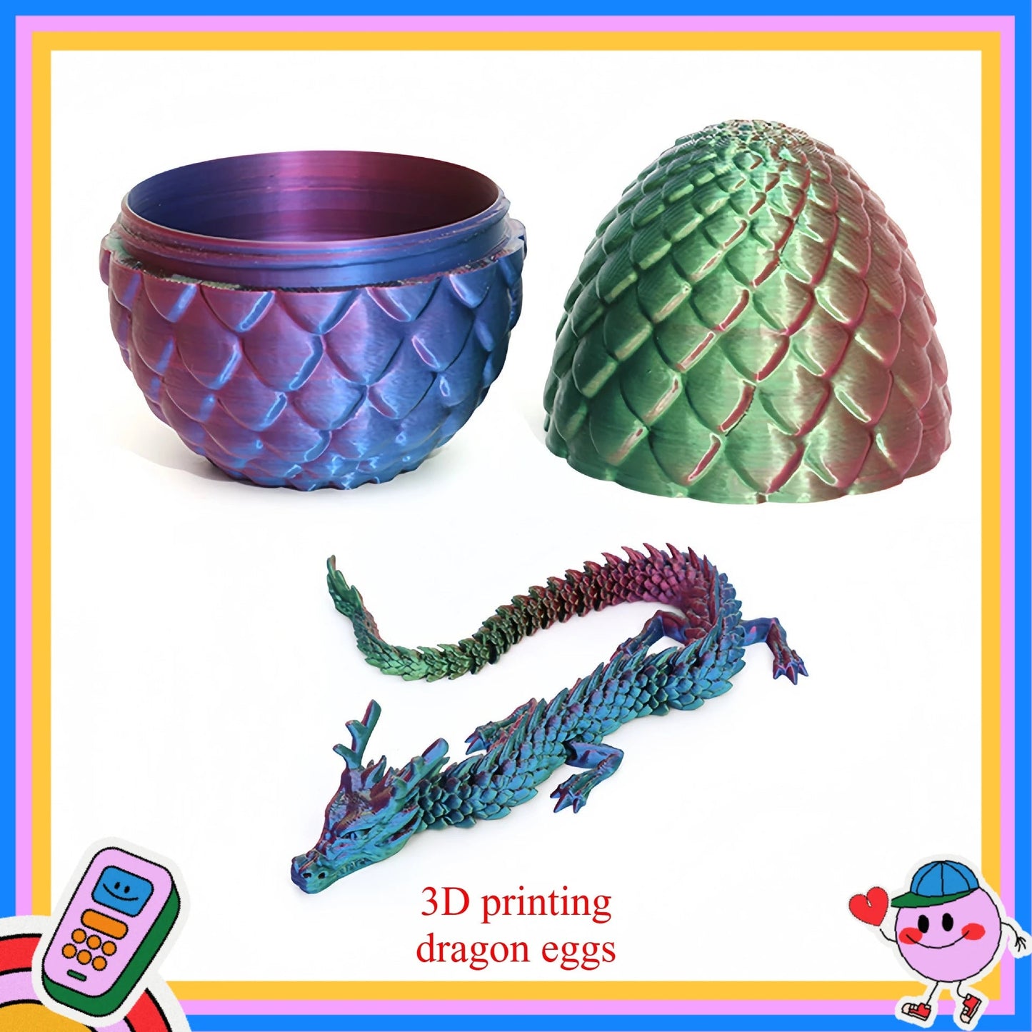 3D Printed Dragon Eggs, Containing Little Dragons, Easter 3D Movable Eggs, Stress-Relieving Toys, Surprise Printed Animal Toys Elk-Valley 3D