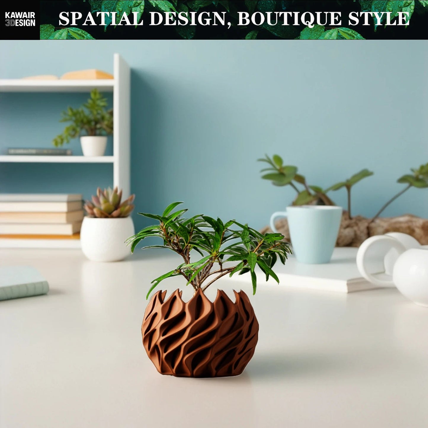 3D Printed Flower Pot, Biodegradable Texture Design - Modern Planters for Indoor Outdoor, Gardening Decor, Macetas para Plantas Elk-Valley 3D