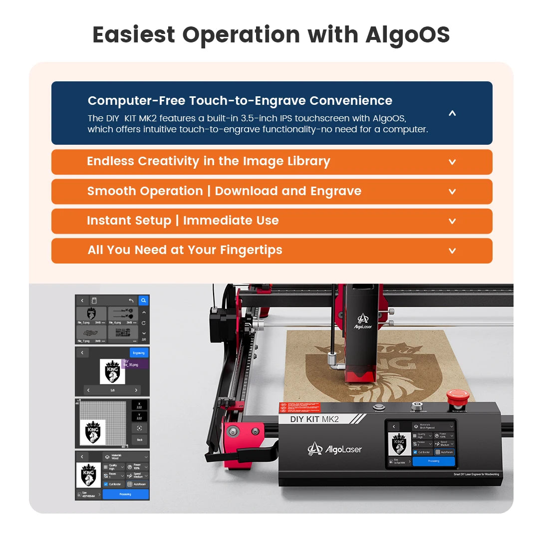 Algolaser 10W Laser Engraver Cutter 3.5”Color Touch Screen For Beginner Wifi Router  Table Woodworking Engraving Cutting Machin Elk-Valley 3D