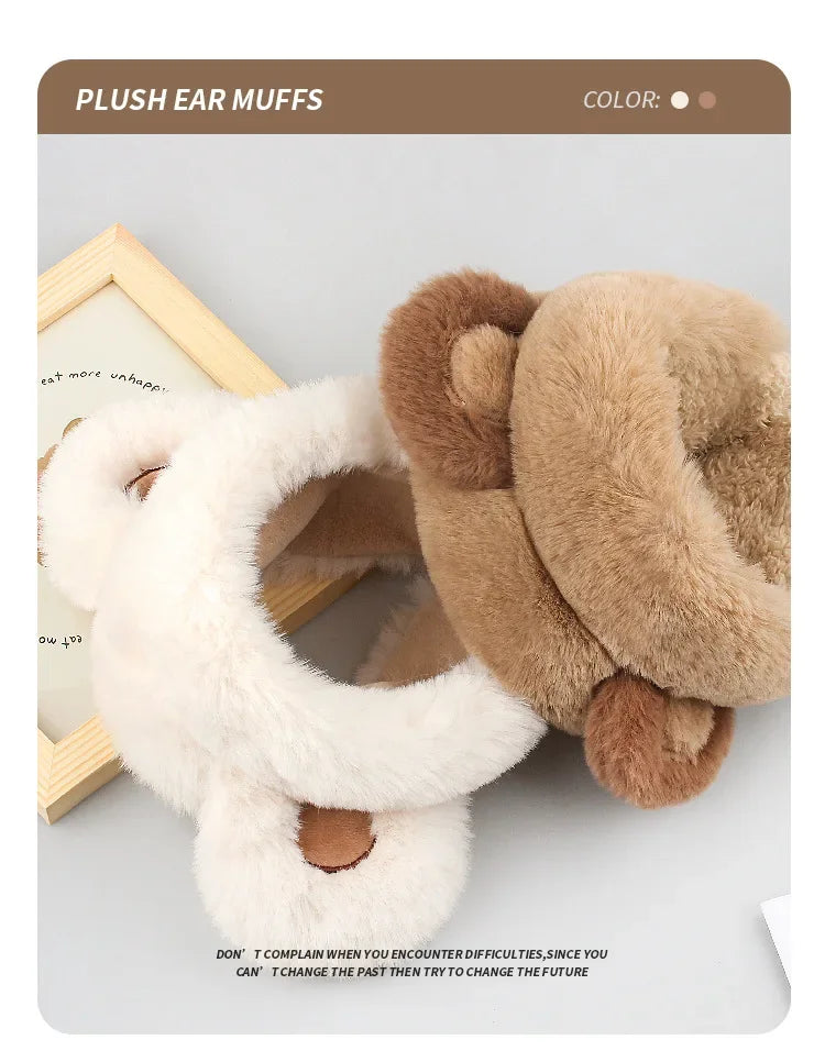 Winter Ear muffs Faux Fur Warm Earmuffs Cute Foldable Outdoor Ear Warmers For Women Girls Elk-Valley 3D
