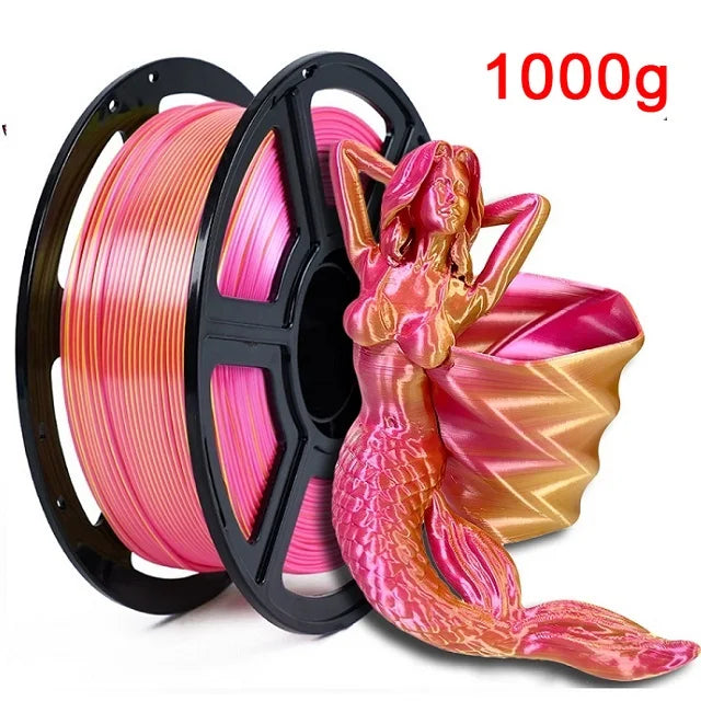Dual Color Filament Silk PLA 1.75mm 1kg 500g 250g 3D Printer Plastic Material Two Colors Filament PLA Black Red Green Bundle New Elk-Valley 3D