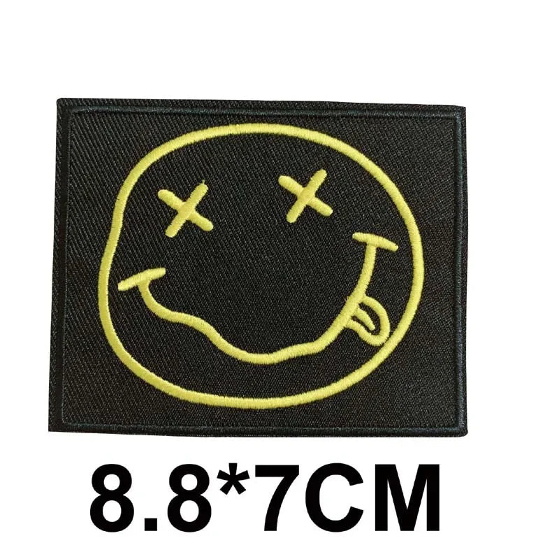 5PCS/ Text Clothing Stickers Fabric Applique Embroidery Iron On Patches,Punk Rock Music Band Badges Clothes Striped Sewing Patch Elk-Valley 3D