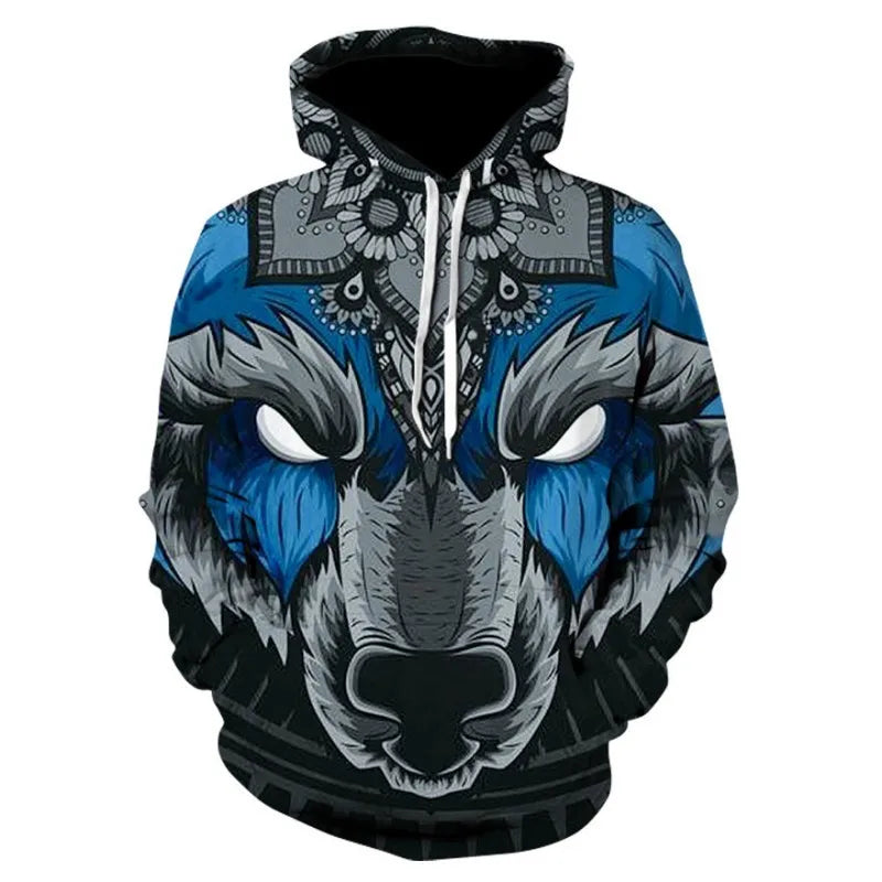 2023 Men's Oversized Hoodie 3D Wolf Animals Pattern Ferocious Warrior Fashion Sweatshirt Loose Street Funny Tracksuits Fitness Elk-Valley 3D