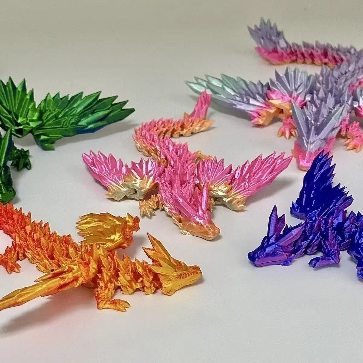 3D Printed Colorful Gem Dragon Figurines Movable Joint Rotatable Articulated Crafts Western Style Miniature Desk Ornament Dragon Elk-Valley 3D