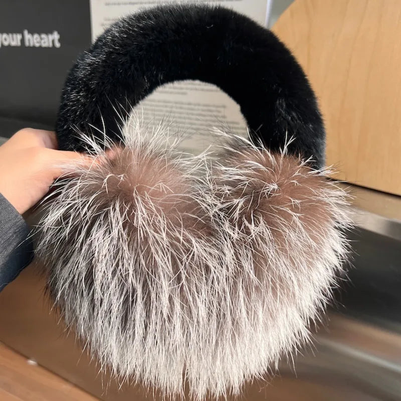 Real Fox Ear Muffs For Women Winter Thick Warm Ear Covers Plush Ear Muffs For Riding outdoor Female Ear Protection Anti-Freeze Elk-Valley 3D