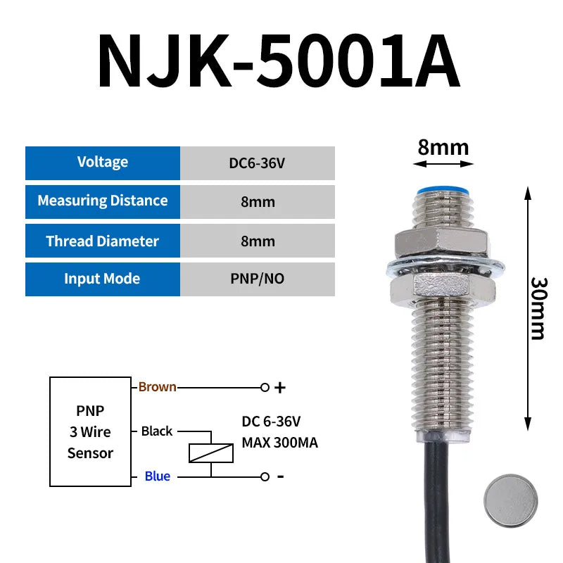 NJK-5002C 5002A 5002B 5002D Hall Sensor Proximity Switch M12 NPN DC 3-Wires NO 200mA DC 2 wire PNP NO NC SJM12-10D1 5001A 5001B Elk-Valley 3D