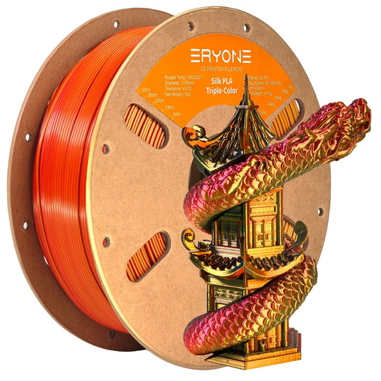 ERYONE 1KG Silk Triple Color Series PLA 3D Printer Filament 1.75mm, Tri-Color Coextrusion Silky Shiny Finish, 1kg Spool Elk-Valley 3D