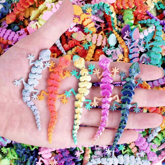 Mixed Color 3D Printed Mini Lizard Figurines Animal Toys Creative Joints Movable Home Scene Decoration Christmas Gift for Kid Elk-Valley 3D