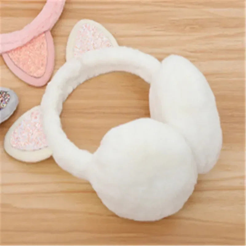 Winter Warm Cat Ear Warmers Glitter Ears Plush Earmuffs for Women Playful Girls Ear Muffs Cold Protection Warm Hot Elk-Valley 3D