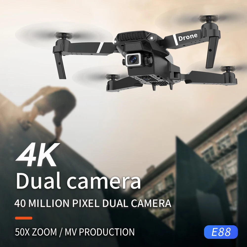 E88 Mini Drone Profesional 180° Electric Adjustable Obstacle Avoidance Bushless Uav 15000M Quadcopter toy Elk-Valley 3D