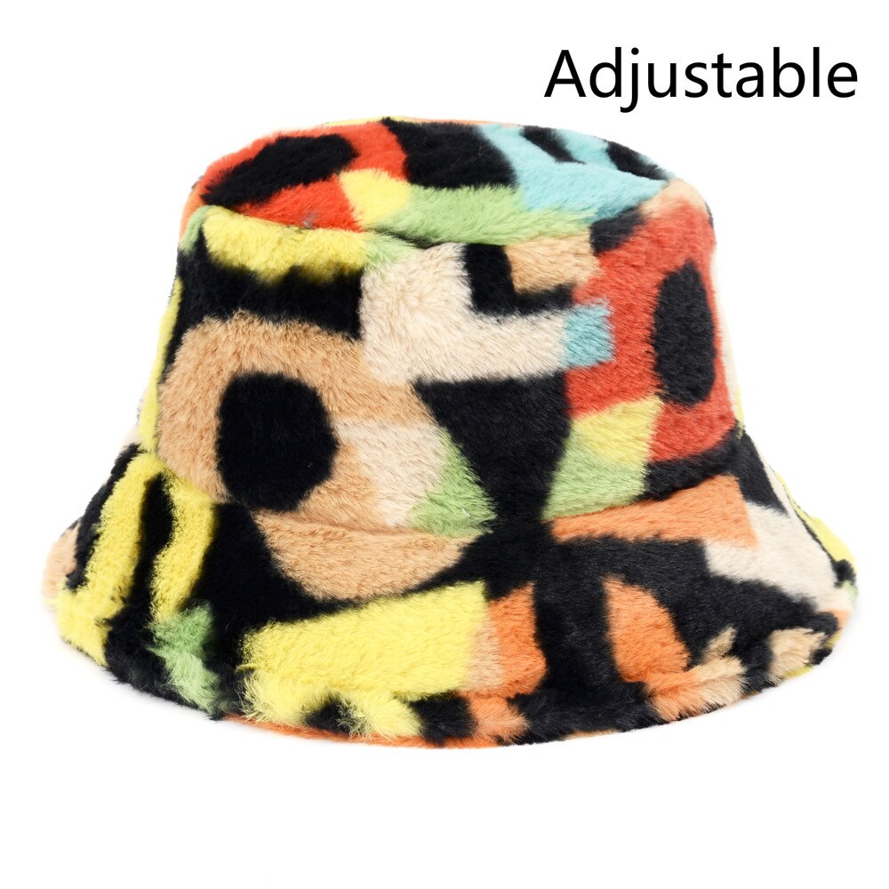 Winter Cow Leopard Faux Fur Fluffy Bucket Hats Women Outdoor Warm Sun Hat Soft Velvet Furry Fisherman Cap Girl Fashion Panama Elk-Valley 3D
