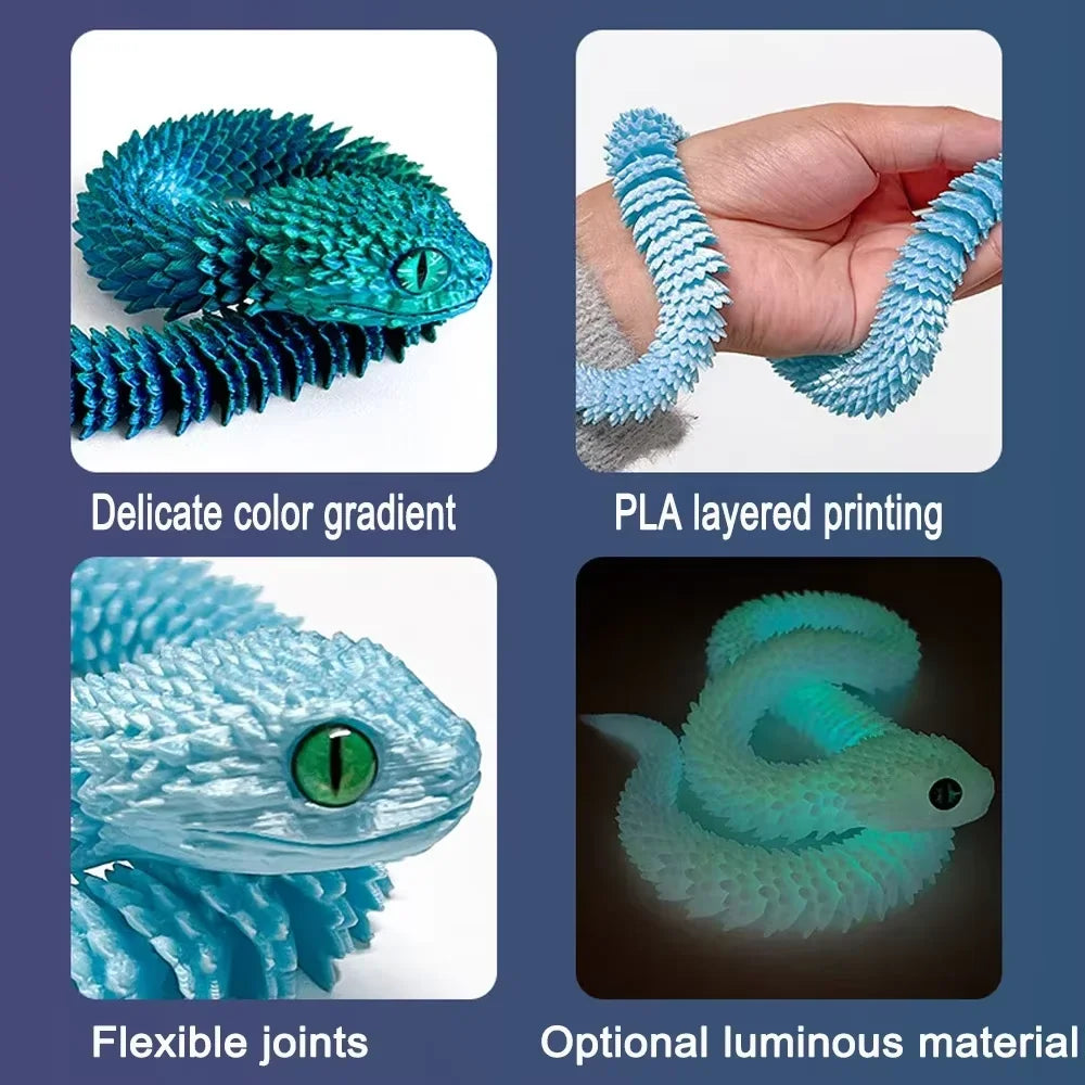30/40cm 3D Printed Snake Toys Funny Rotatable Articulated Printed Snake Craft Ornament Simulation Animal Home Desktop Ornament Elk-Valley 3D