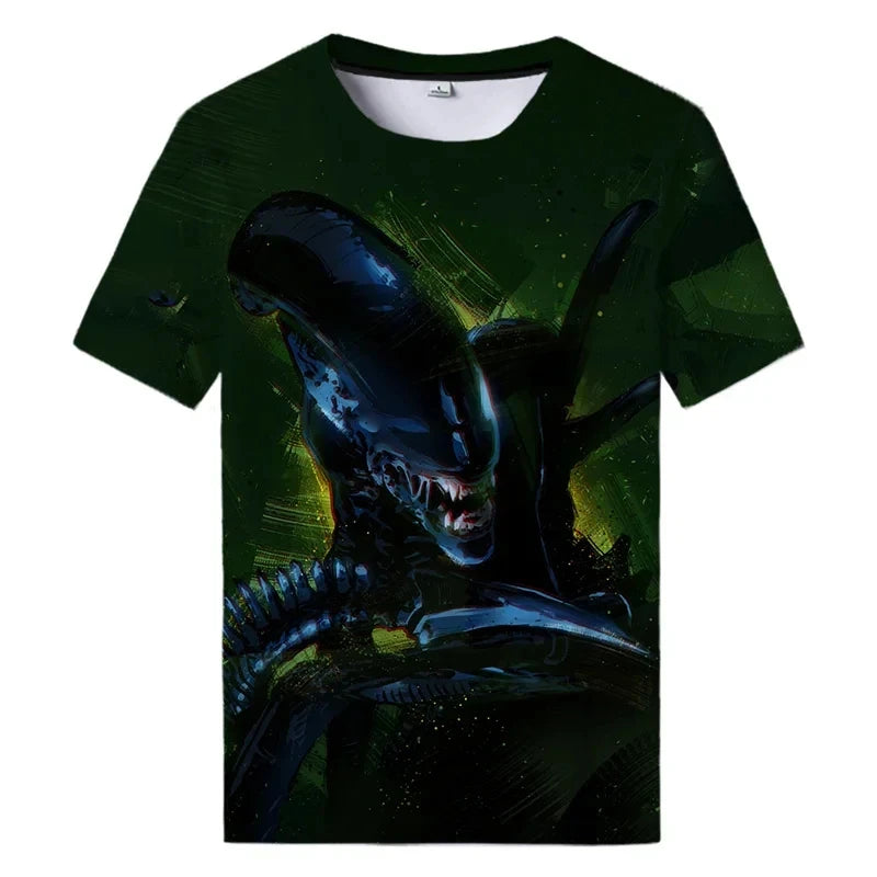 Summer New Alien Art 3D Print T-shirt For Men Clothing Daily Casual T-shirt Horror Alien Movie Graphic Harajuku Tops Tee Shirts Elk-Valley 3D
