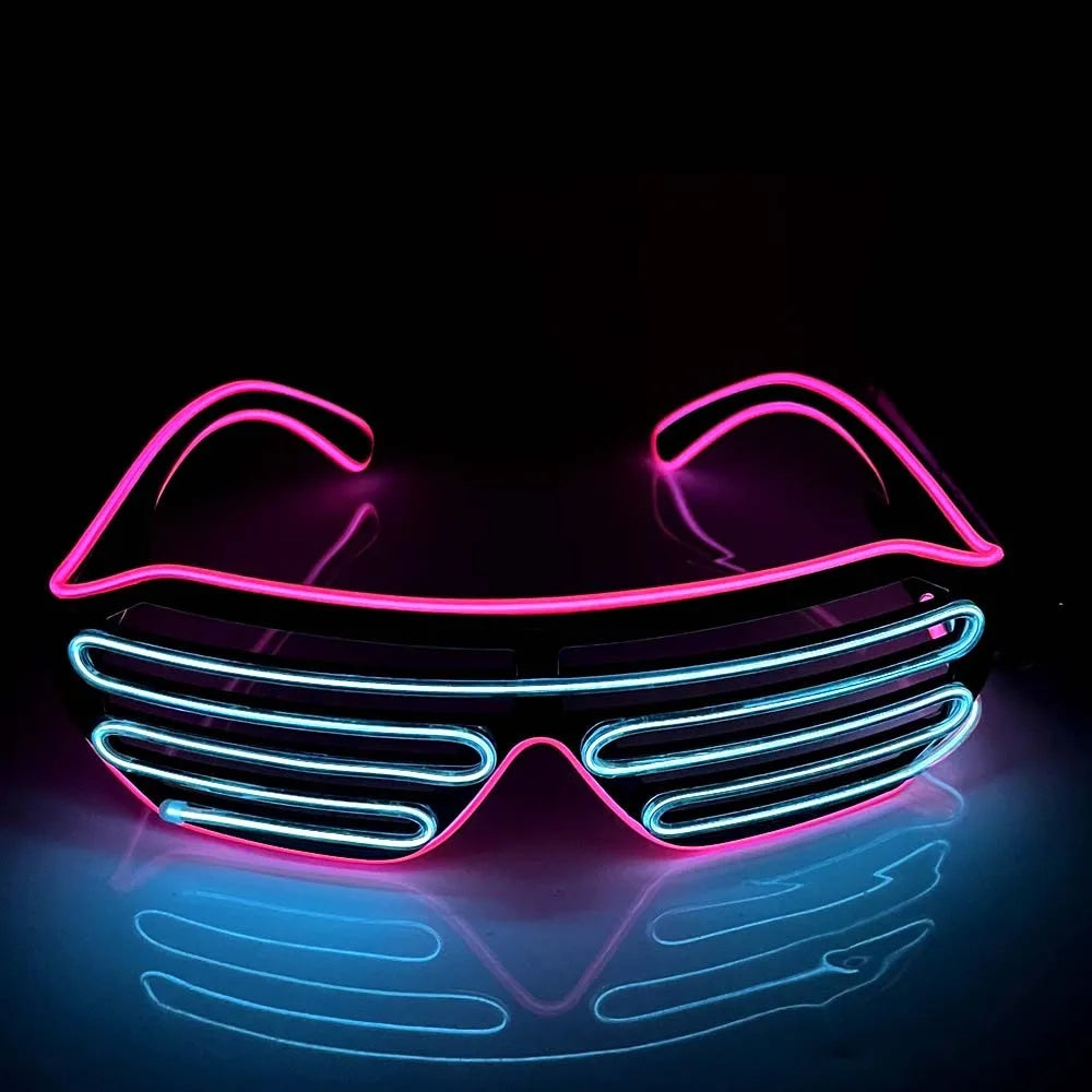 Wireless LED Glowing Glasses Cool Colorful Neon Glasses Double Colors Glow-in-the-dark Luminous Glasses Halloween Costumes Elk-Valley 3D
