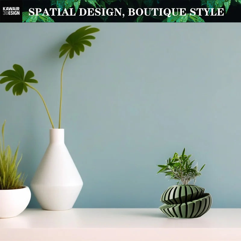 Eco-Friendly 3D Printed Flower Pot Irregular Geometric plant pot with Textured Lines for Tabletop Decor & Sustainable Gift Elk-Valley 3D