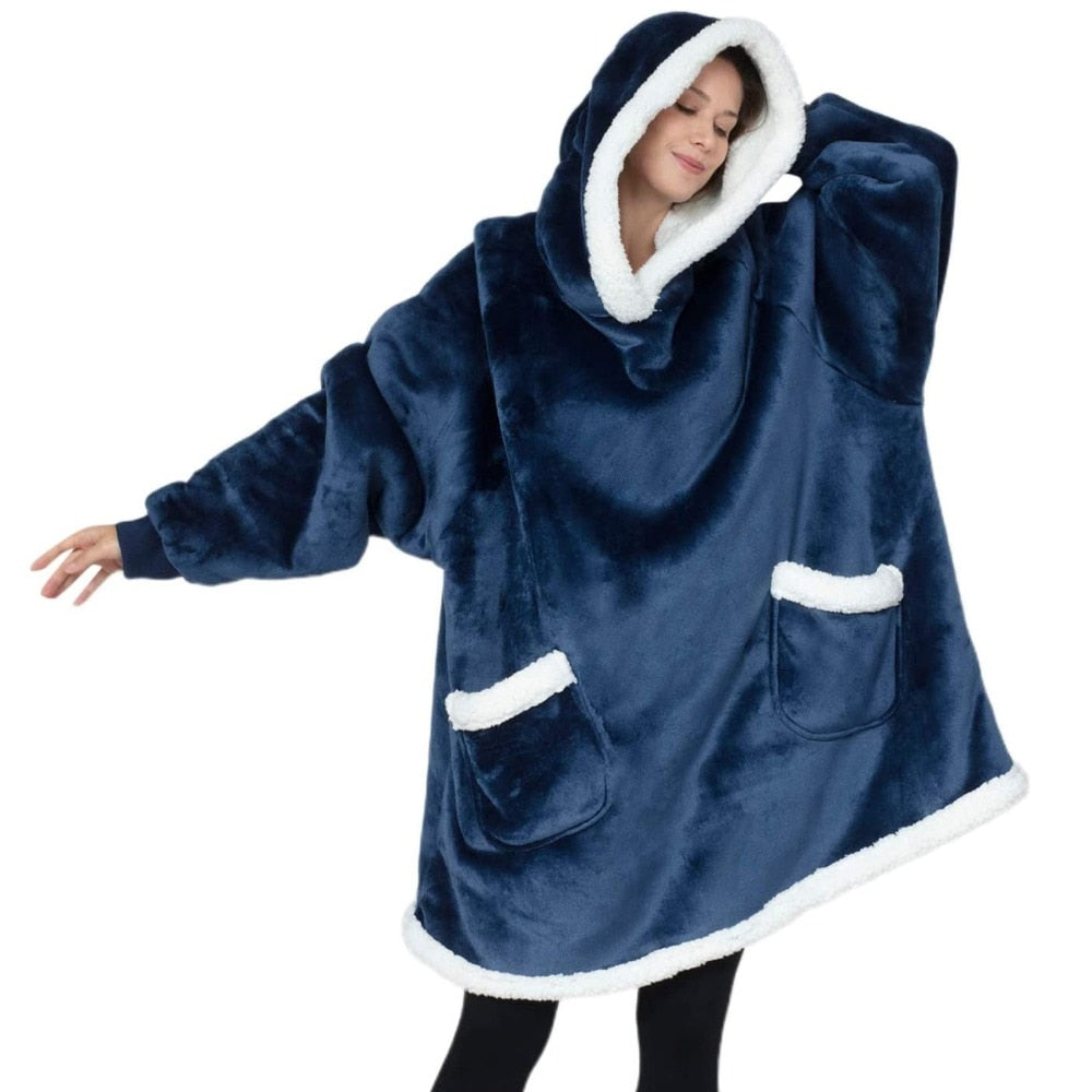 Blanket with Sleeves Women Oversized Winter Hoodie Fleece Warm Hoodies Sweatshirts Giant TV Blanket Women Hoody Robe Couple Men Elk-Valley 3D