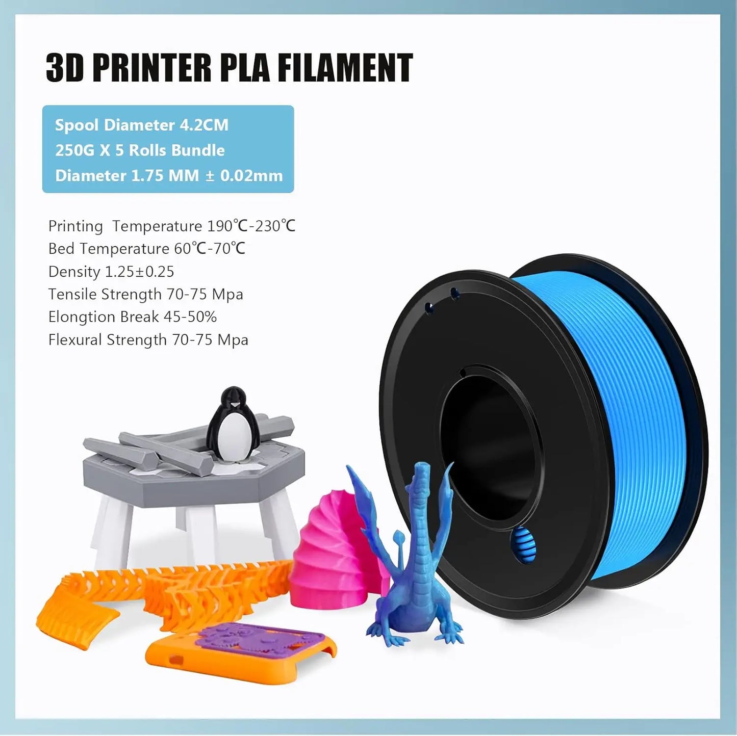 3D Printer Filament 4 Colors Green Blue Yellow Purple Filiment1.75 Accuracy ±0.02mm 250G X 4
